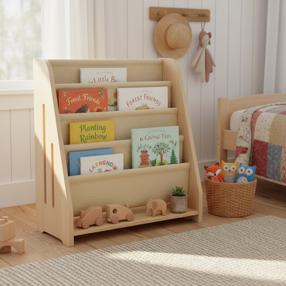 AMMEHOELA Kids Book Shelf Wooden Montessori Bookshelf Dutch Design 5Tier Scalloped,NaturalMapleWood Pattern